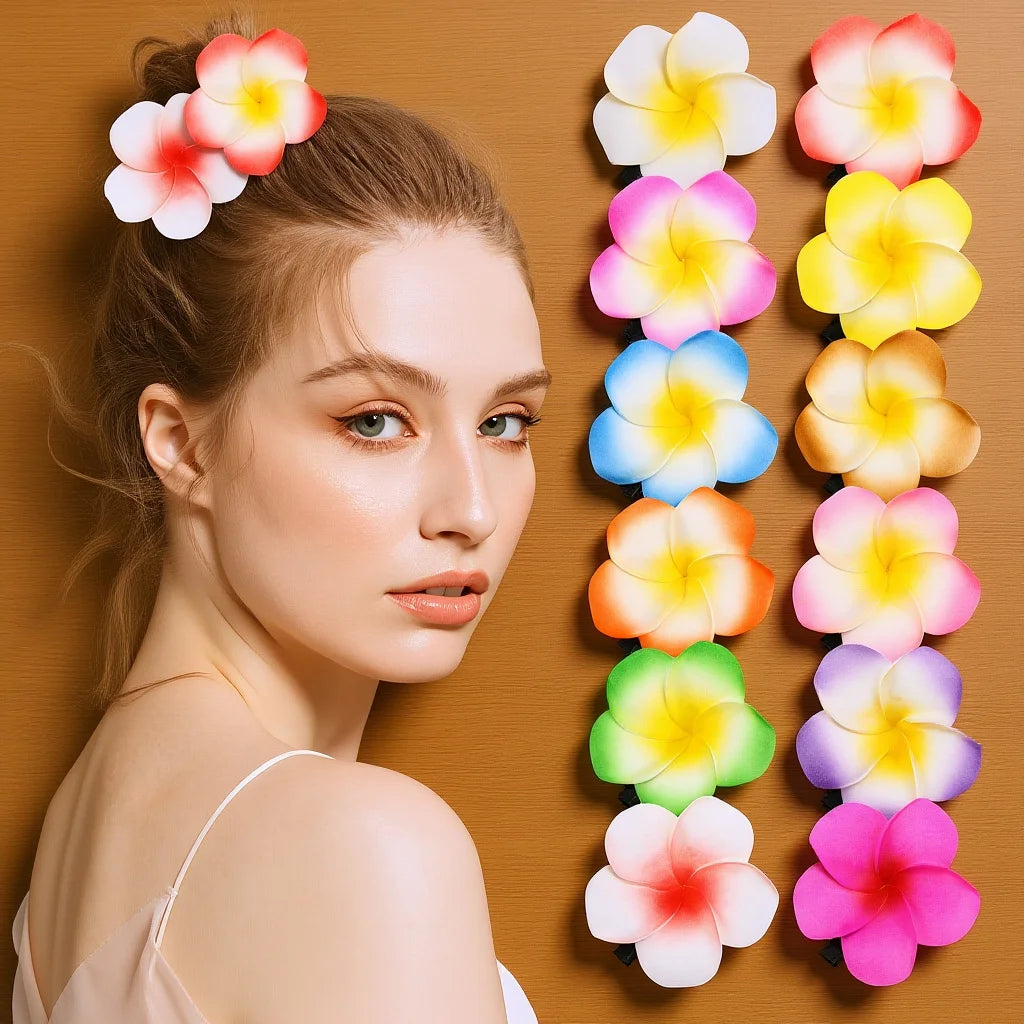 Plumeria Hawaiian Hair Clips 12Pc