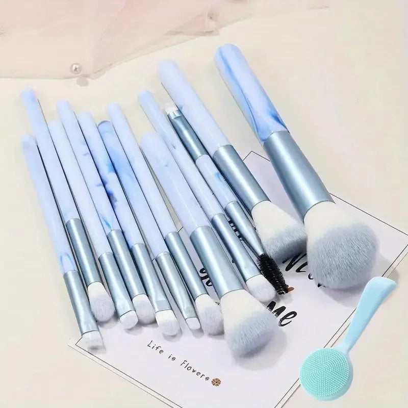 12Pc Blue Foundation Brush Set