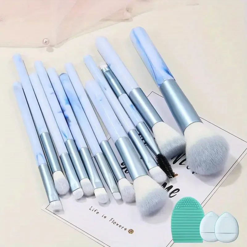 12Pc Blue Foundation Brush Set
