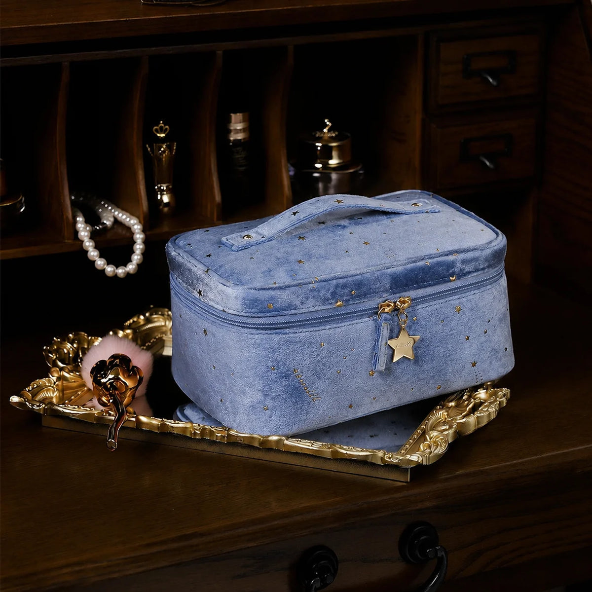 Velvet Star Pattern Cosmetic Bag