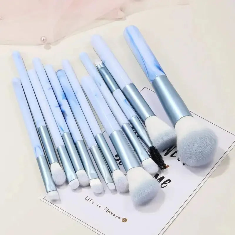 12Pc Blue Foundation Brush Set