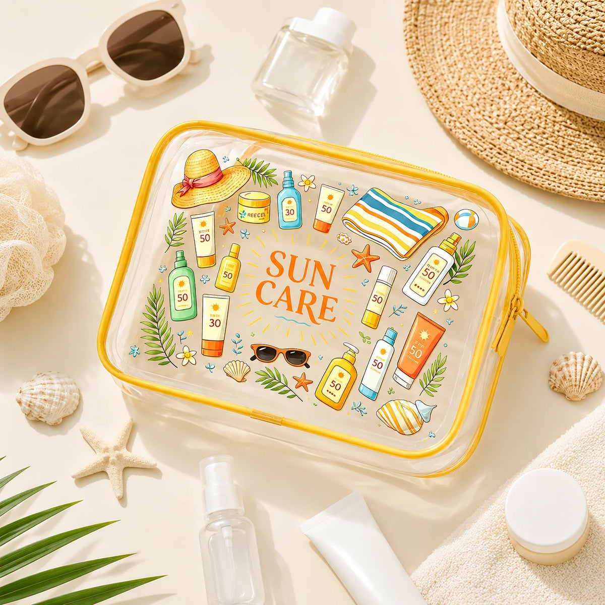 Yellow Zip Clear PVC Bag