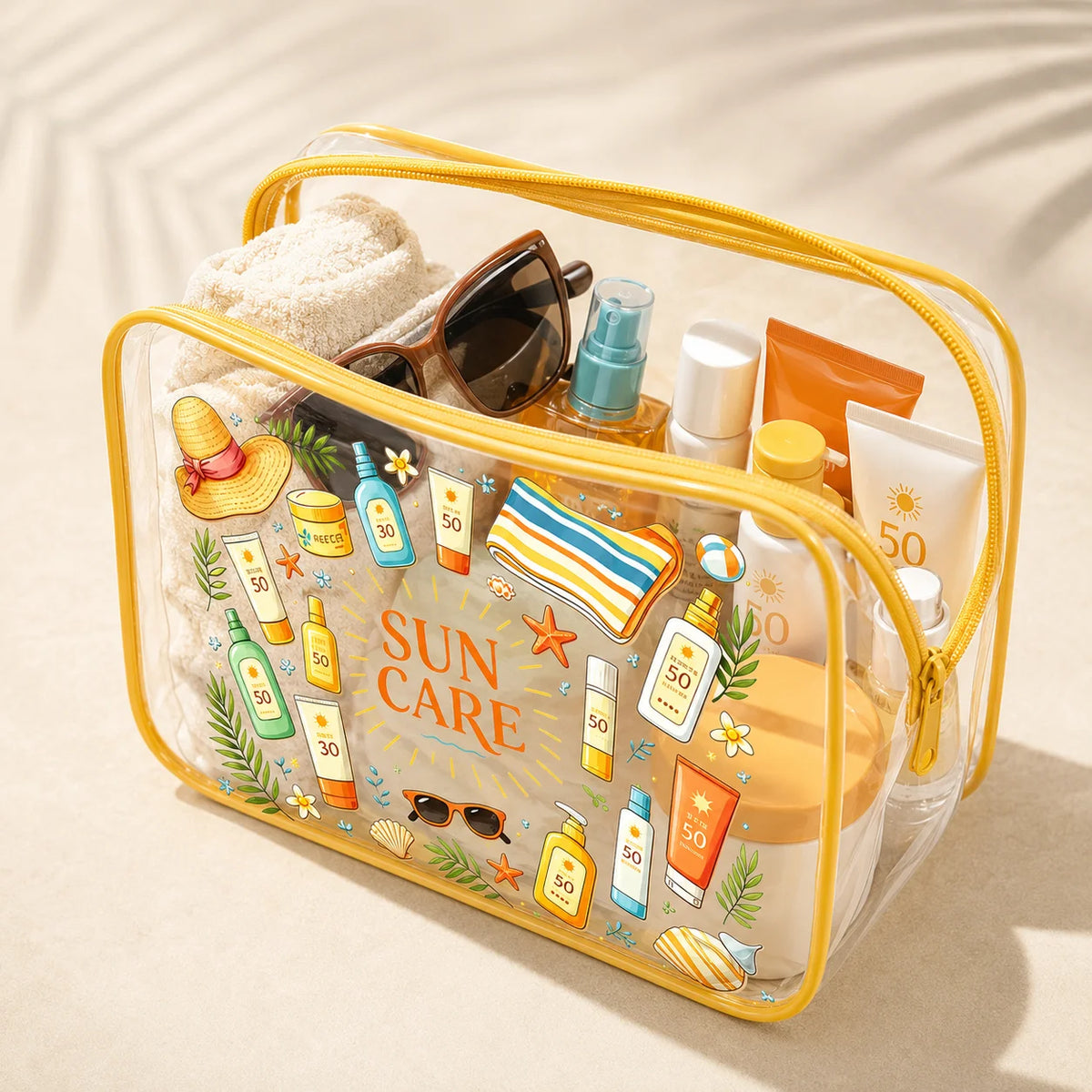 Yellow Zip Clear PVC Bag