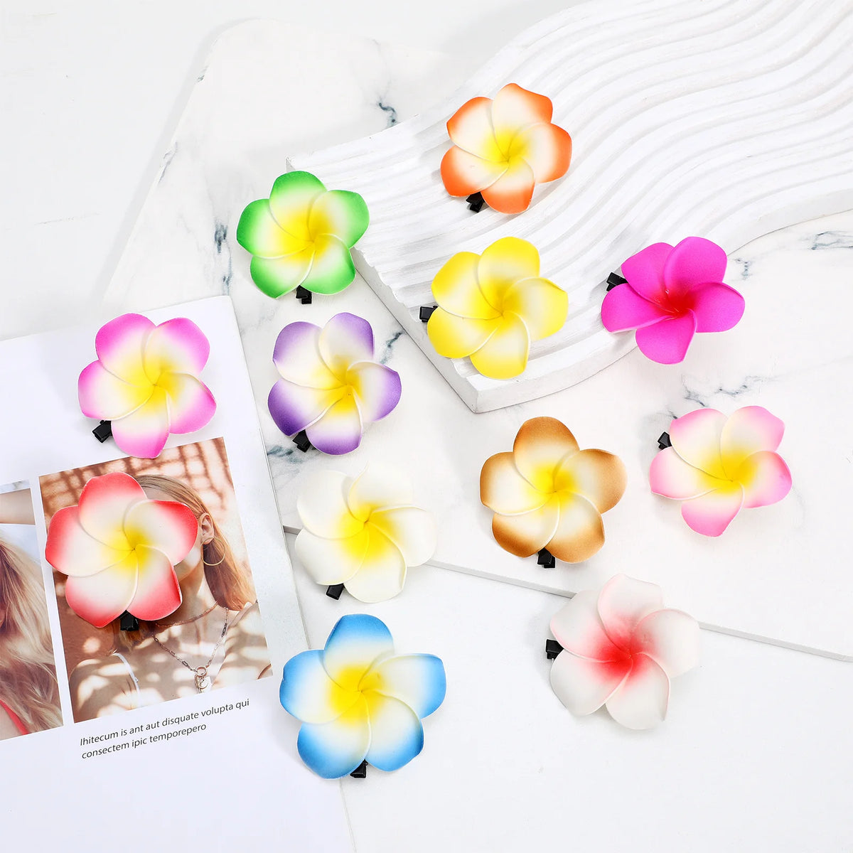 Plumeria Hawaiian Hair Clips 12Pc