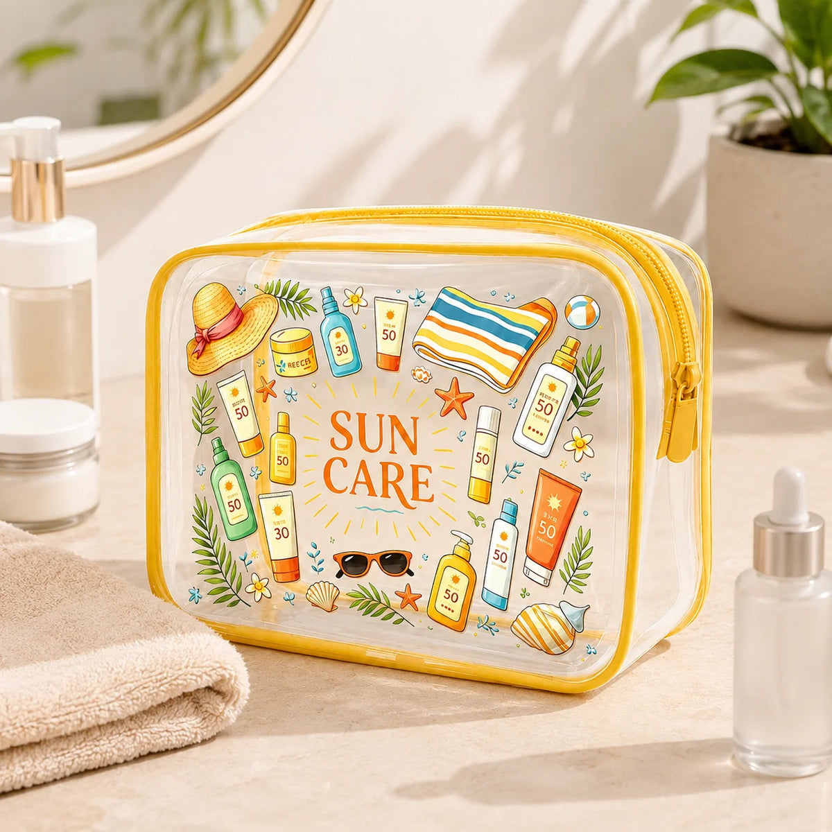 Yellow Zip Clear PVC Bag
