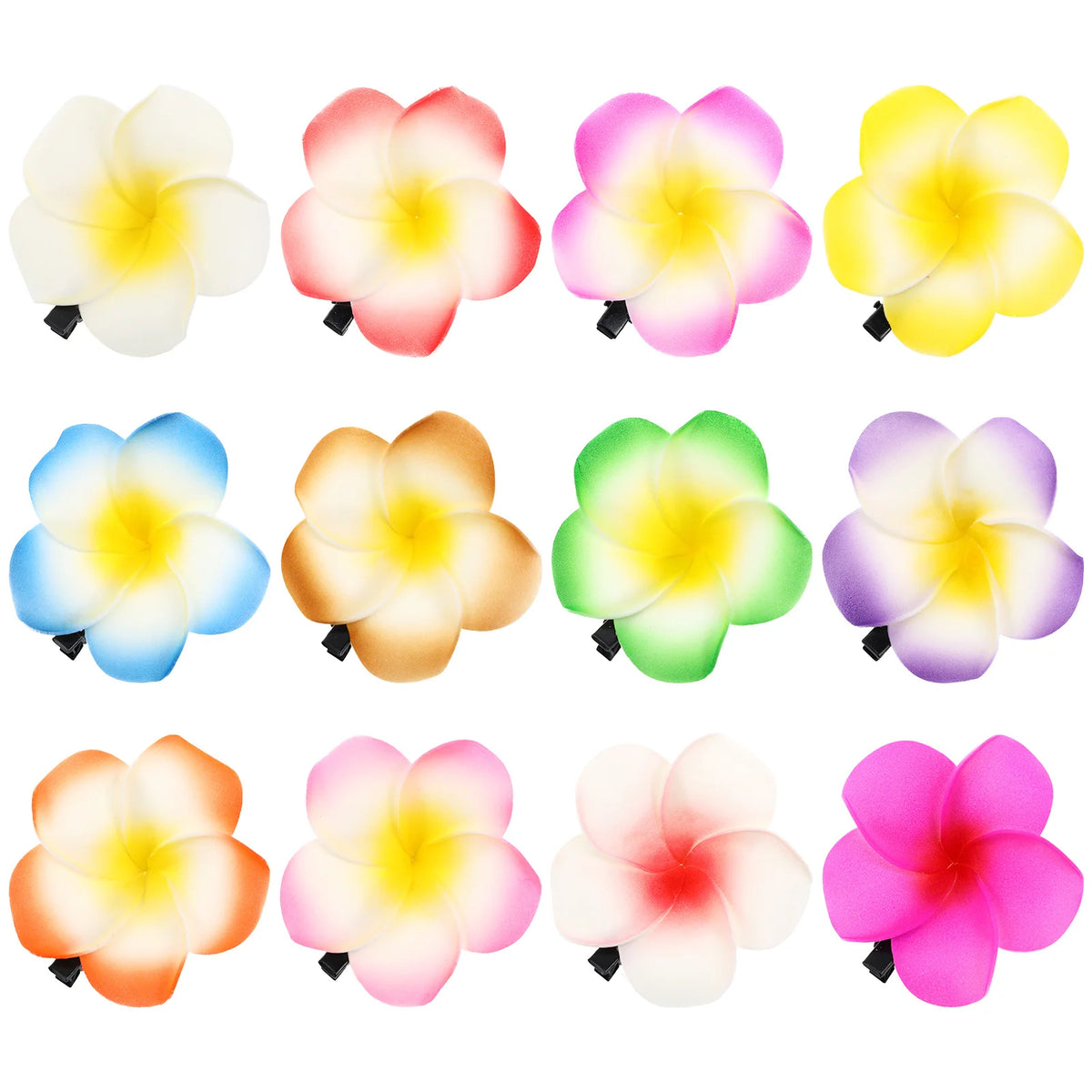 Plumeria Hawaiian Hair Clips 12Pc