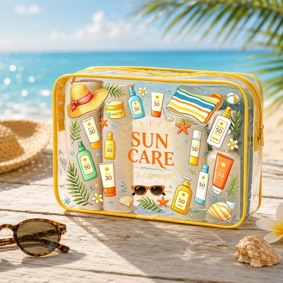 Yellow Zip Clear PVC Bag