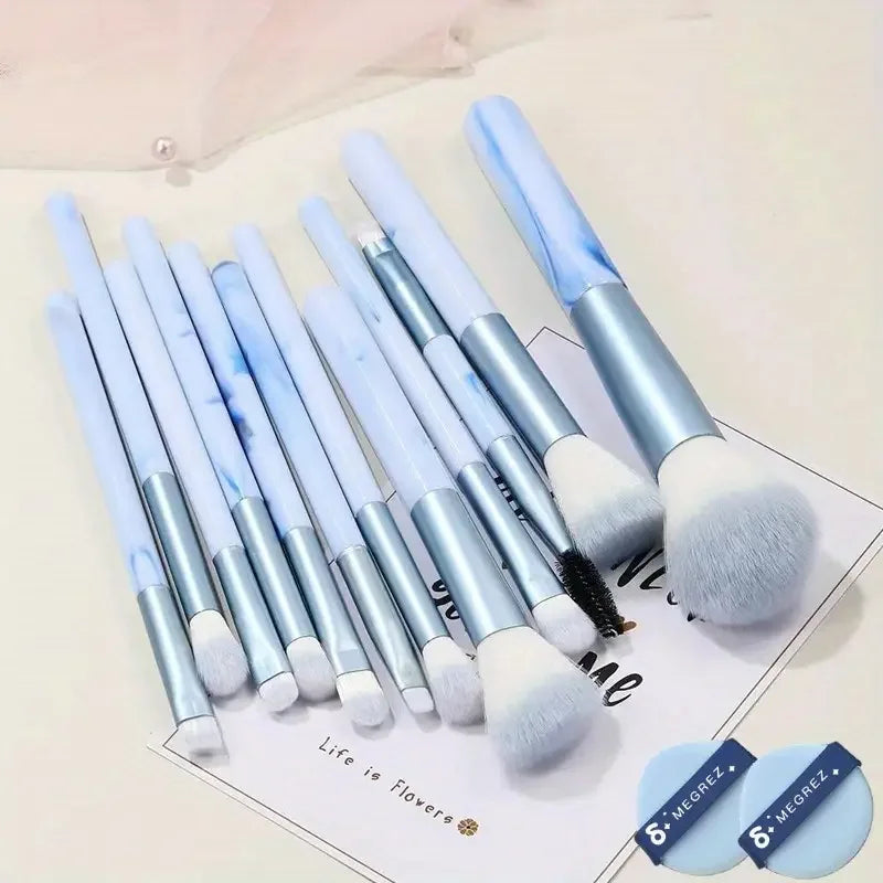 12Pc Blue Foundation Brush Set