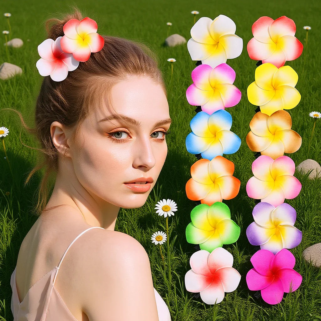 Plumeria Hawaiian Hair Clips 12Pc