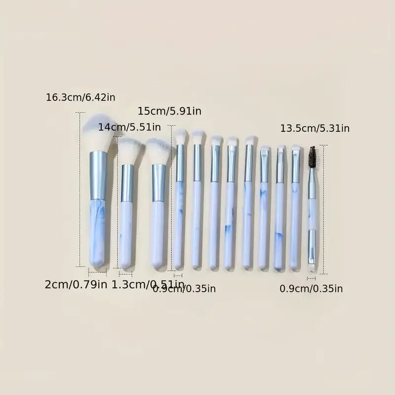 12Pc Blue Foundation Brush Set